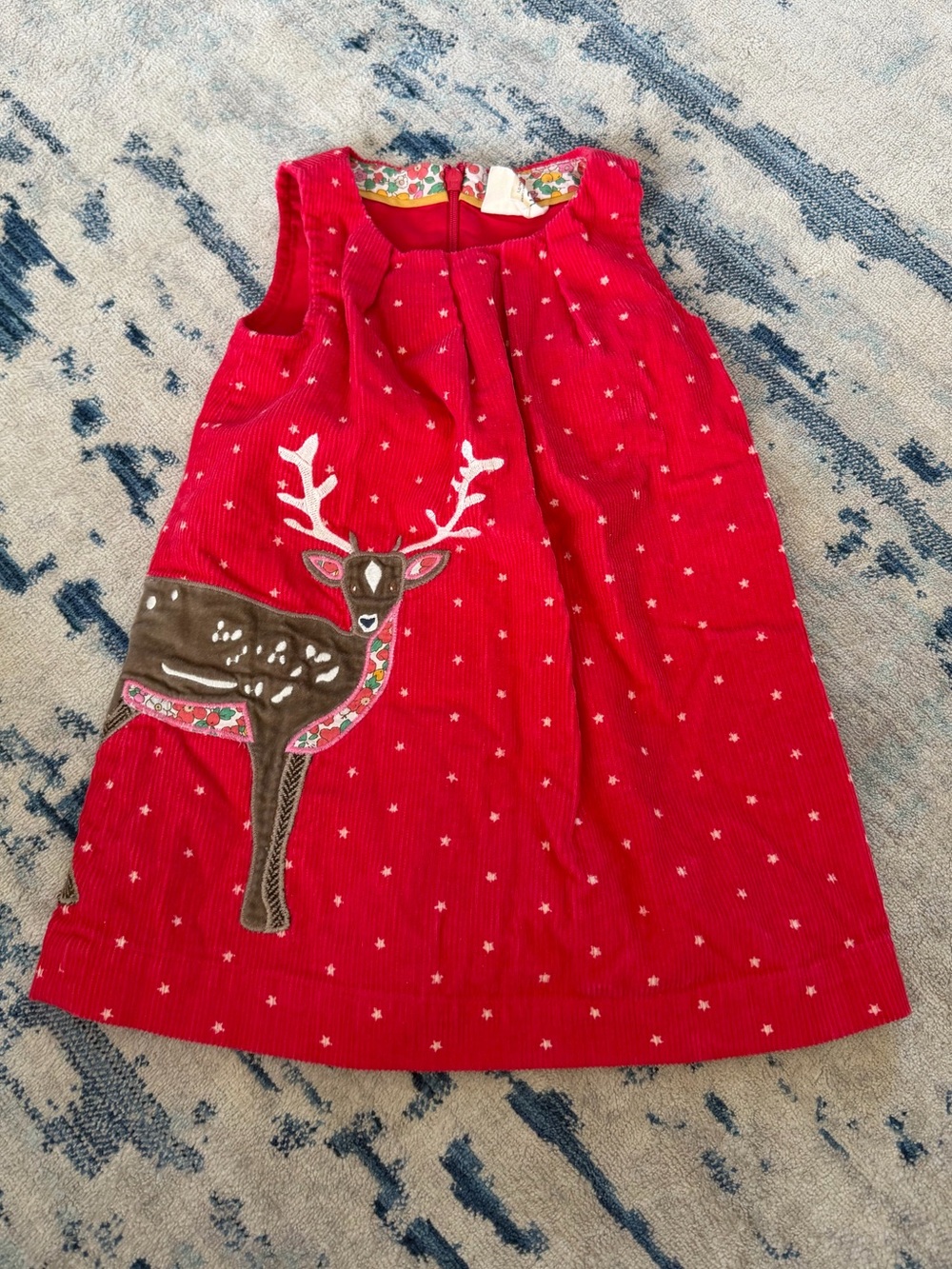 Mini Boden Girls' Corduroy Dress with Reindeer Appliqué 18-24 Months